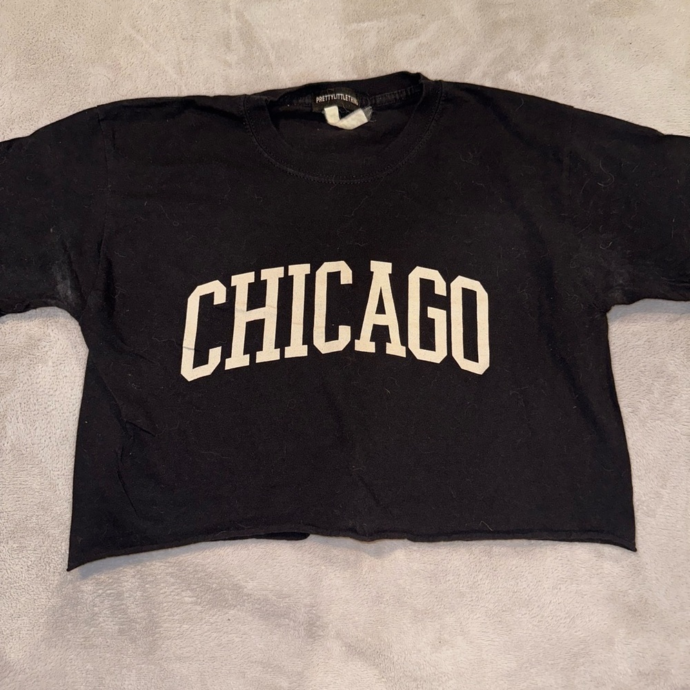 Pretty Little Thing Navy Blue 'Chicago' Crop Top - Size M